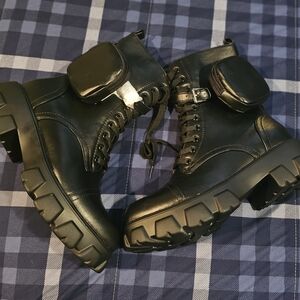 Black Combat Boots with Pockets